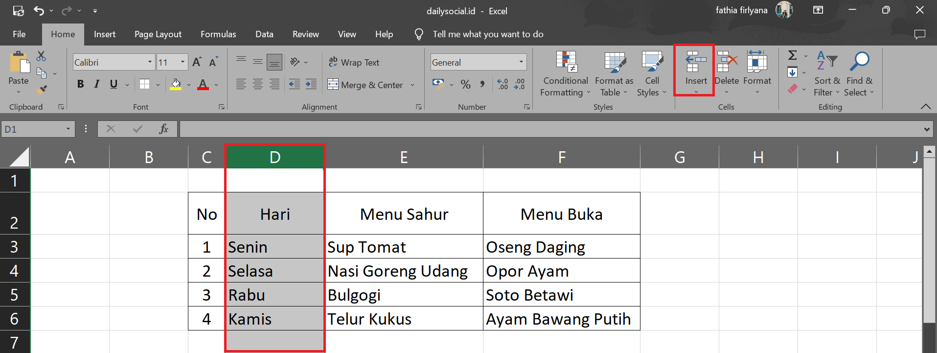 Cara Mudah Menambah Cell Di Excel: Tingkatkan Efisiensi Spreadsheet! 6 Kolom Yang Ingin Ditambahkan Capture by Fathia DailySocial.id
